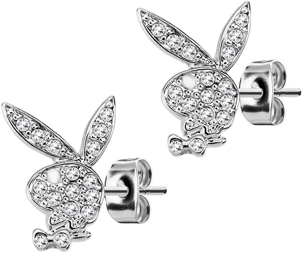 PLAYBOY BUNNY HEADS CRYSTAL EARRING POST PUSH BACK