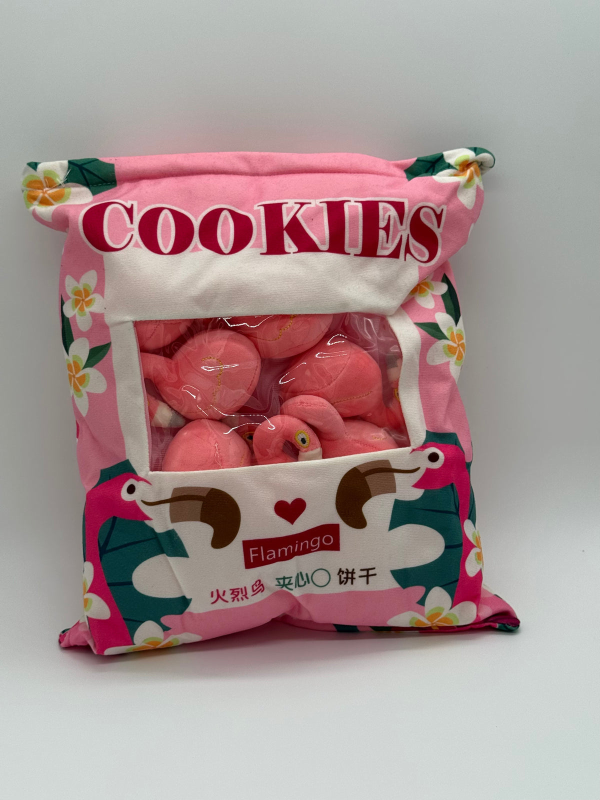 Zippered FLAMINGO Plush Pillow Gift Throw Pillow with 8 Little Flamingo Dolls 14 x 18 Inches