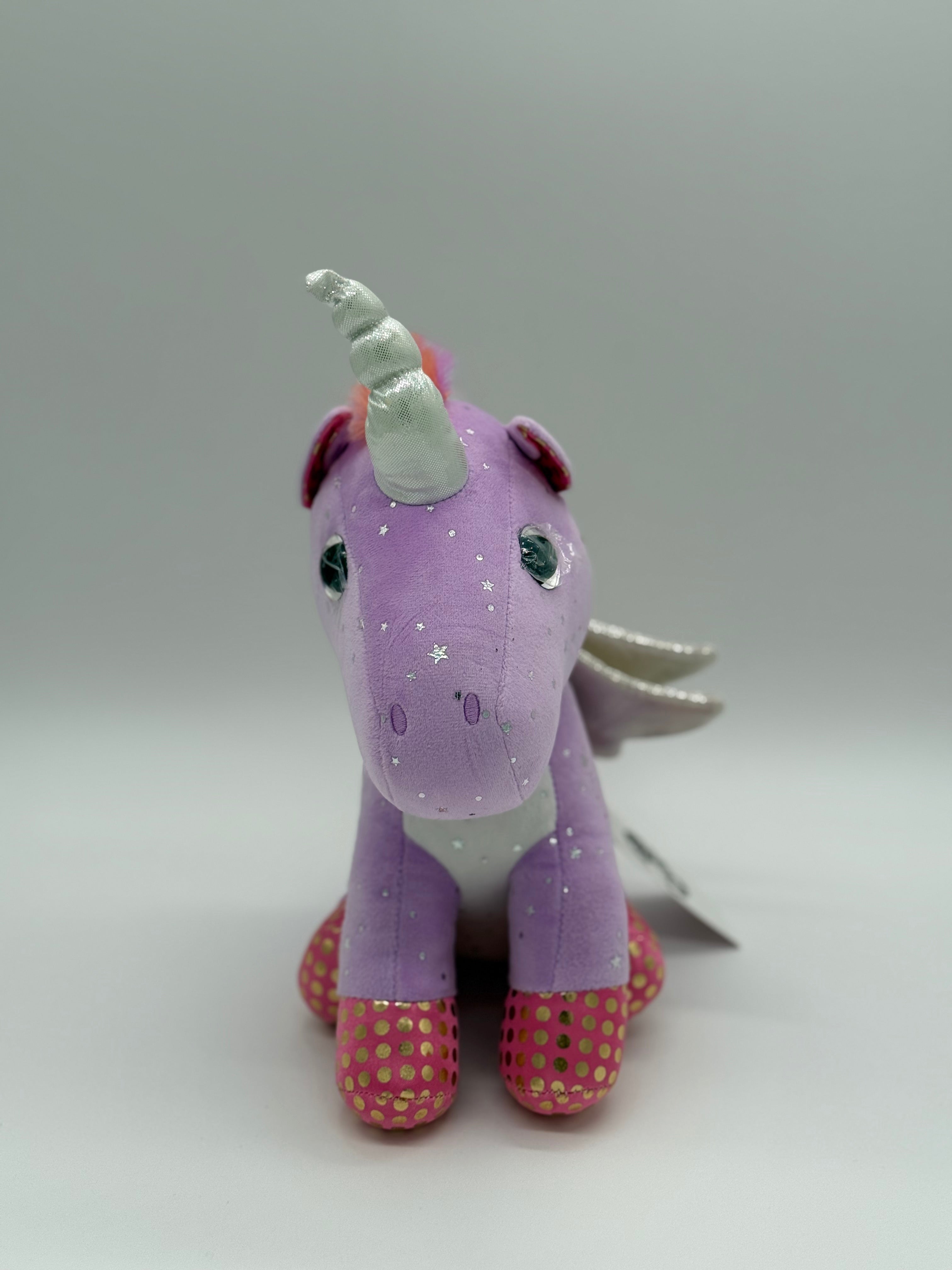 Plush Purple Unicorn – Soft Huggable Stuffed Animal with Sparkle Eyes 16" x 11"