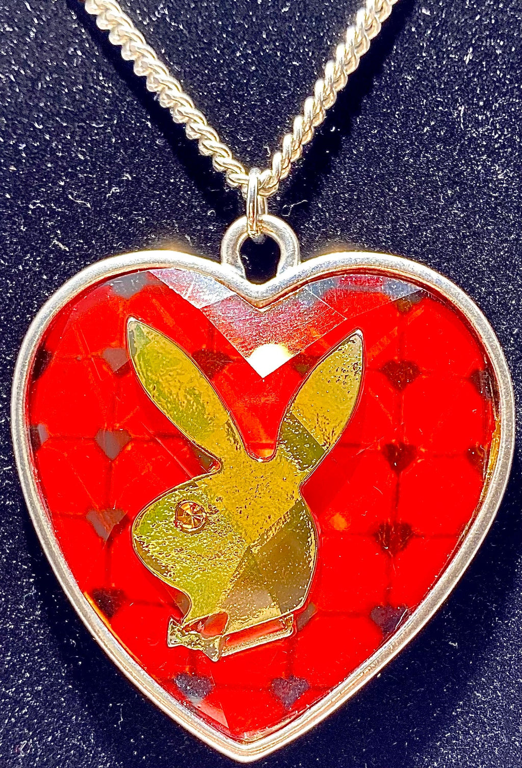 Playboy Heart with Gold Bunny Head w/curb chain