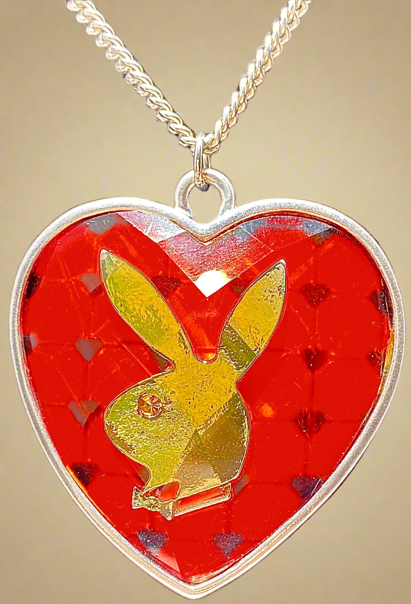 Playboy Heart with Gold Bunny Head w/curb chain