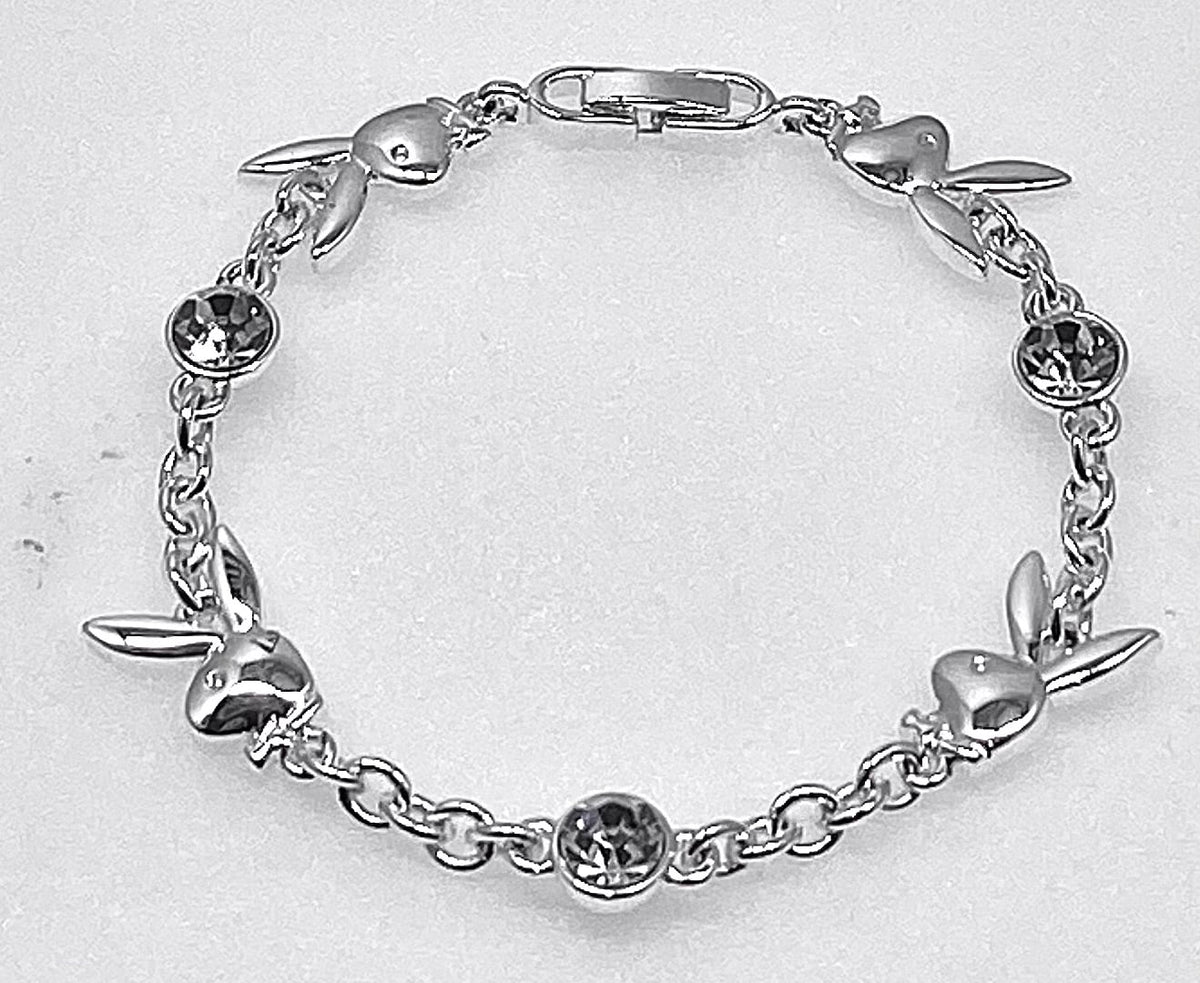 PLAYBOY CURB BUNNY HEADS POLIISH WITH WHITE CRYSTAL BRACELET