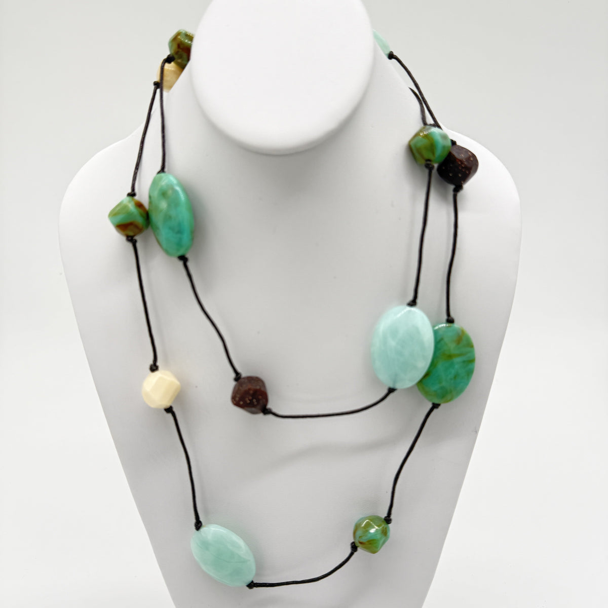 Seafoam Green & Earth Tone Double-Strand Necklace