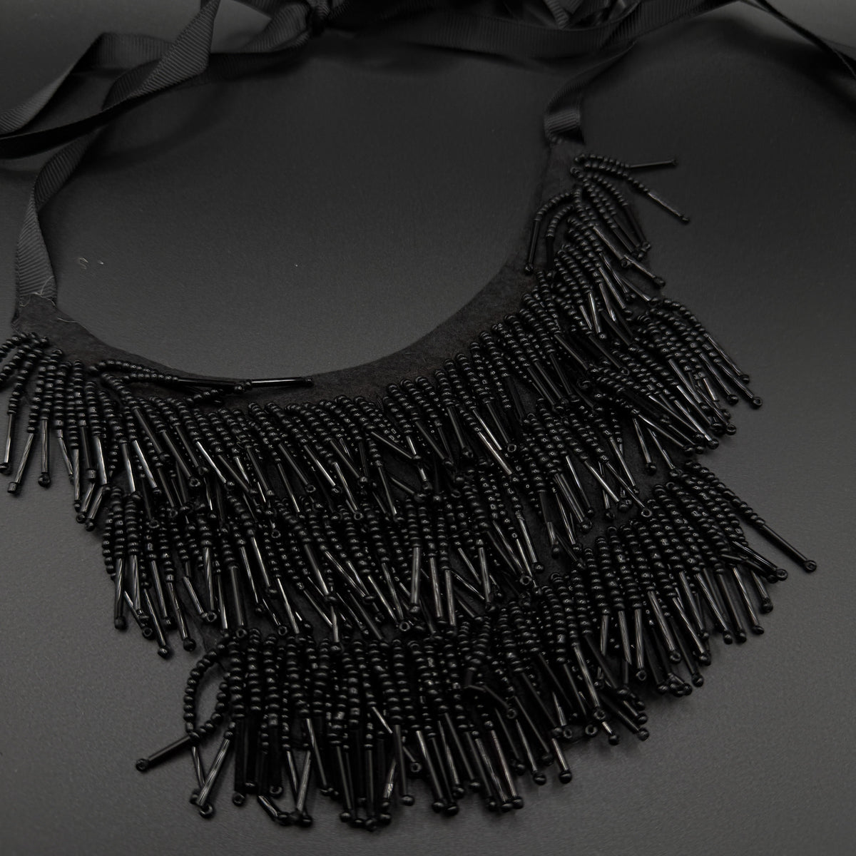 Matte Black Bib-Style Fringe Necklace