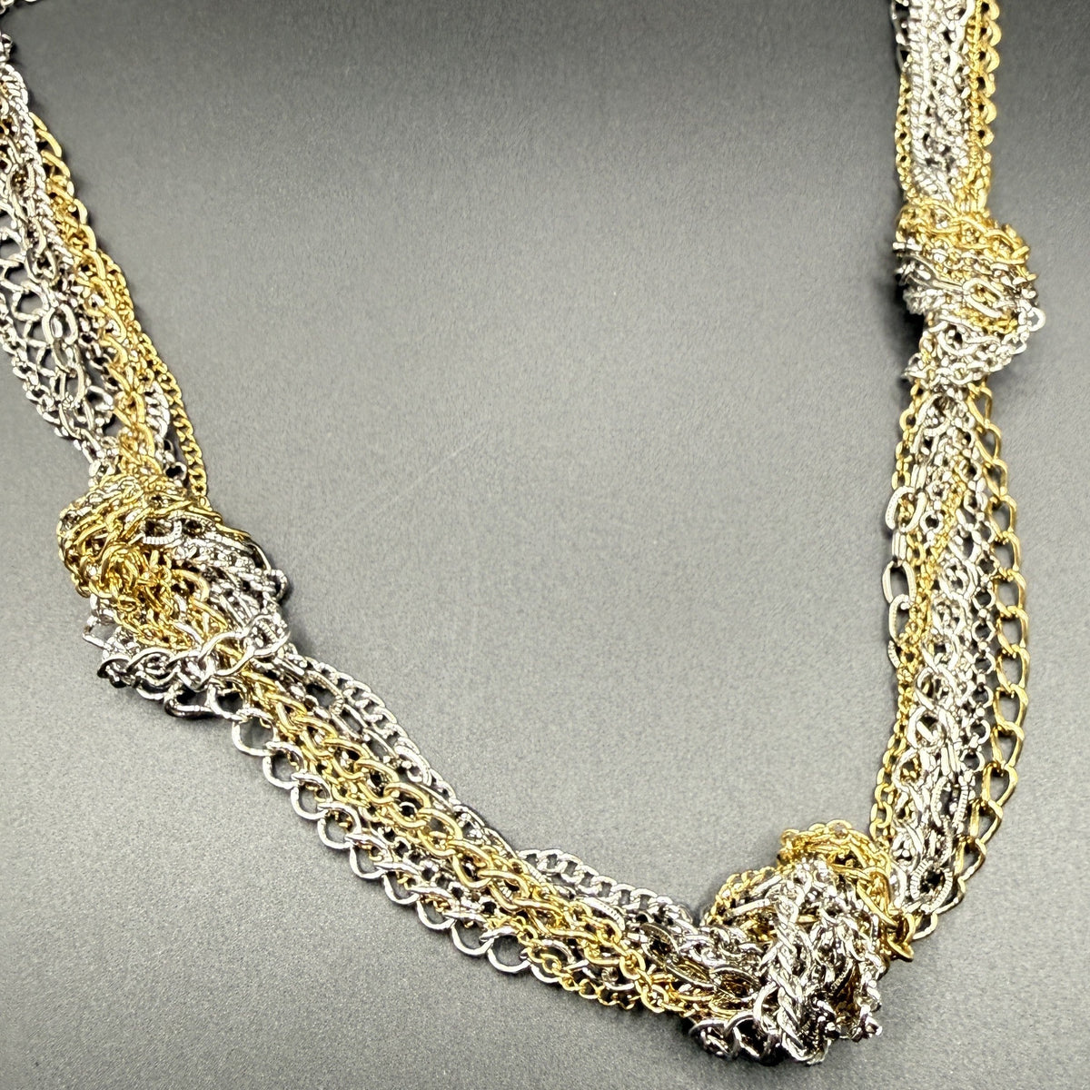 Multi-Strand Silver & Gold Layered Necklace