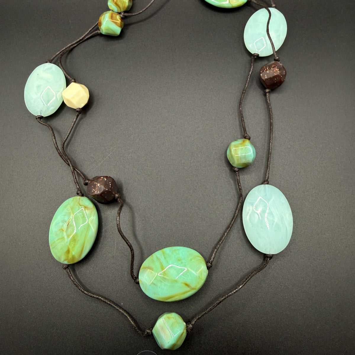 Seafoam Green & Earth Tone Double-Strand Necklace