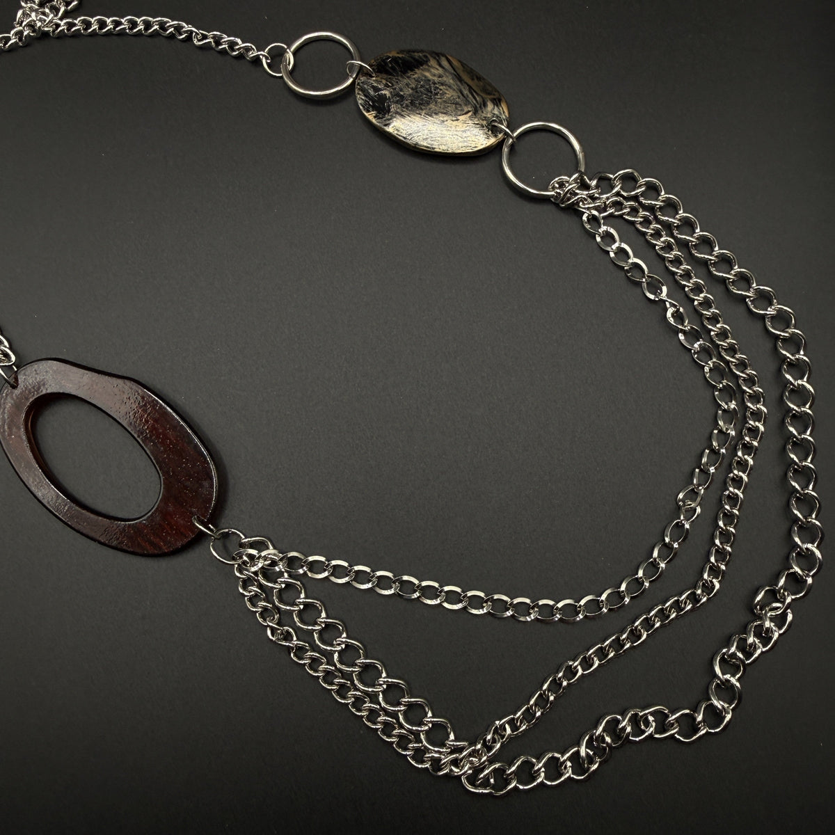 Silver Asymmetrical Necklace with Resin & Yellow Pendant