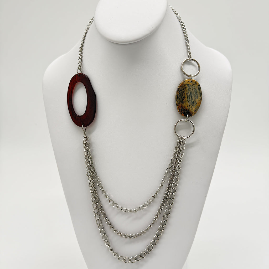 Silver Asymmetrical Necklace with Resin & Yellow Pendant