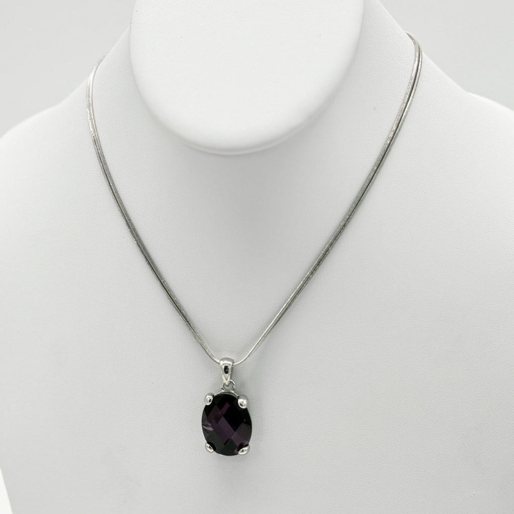Silver Double-Strand Necklace with Amethyst Pendant