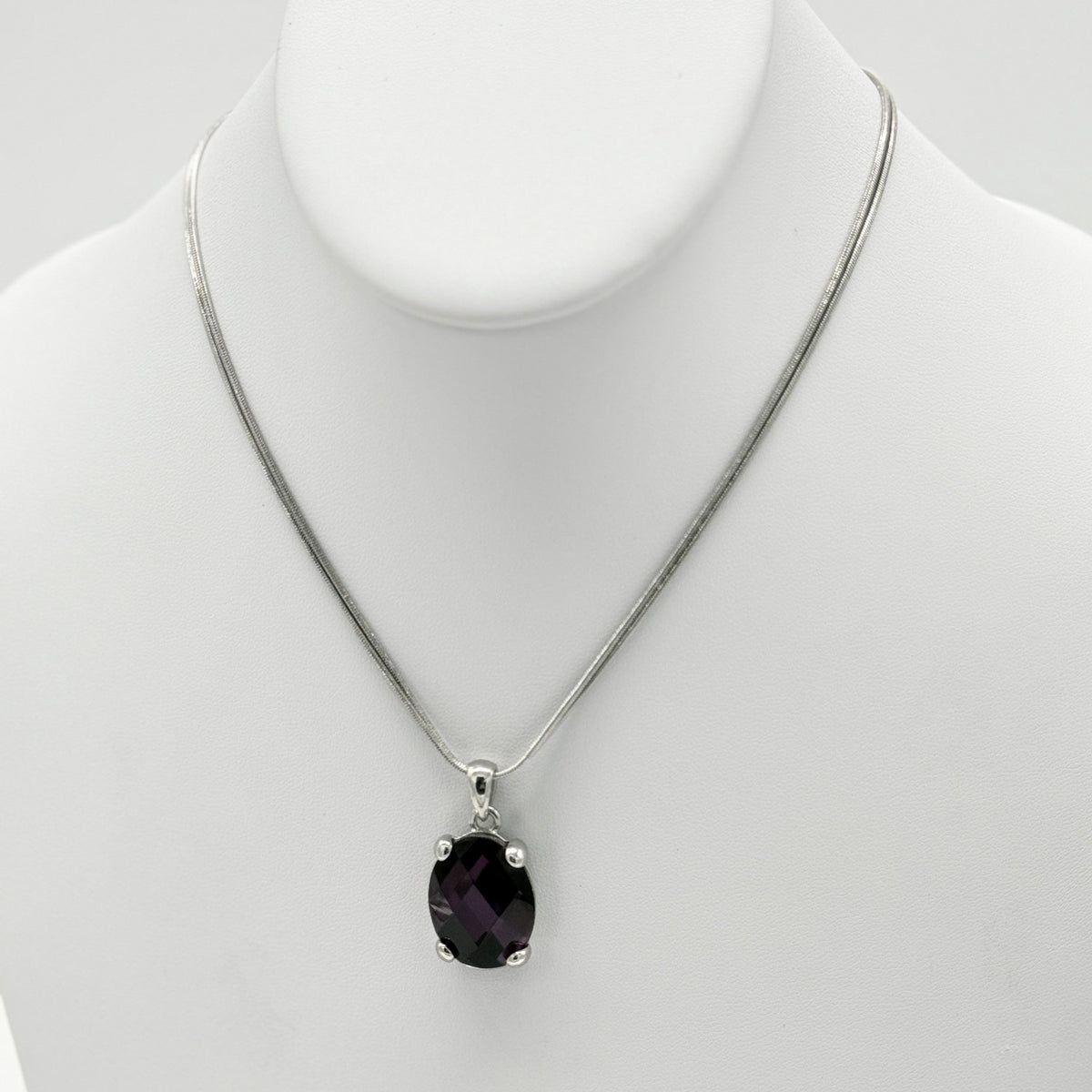 Silver Double-Strand Necklace with Amethyst Pendant
