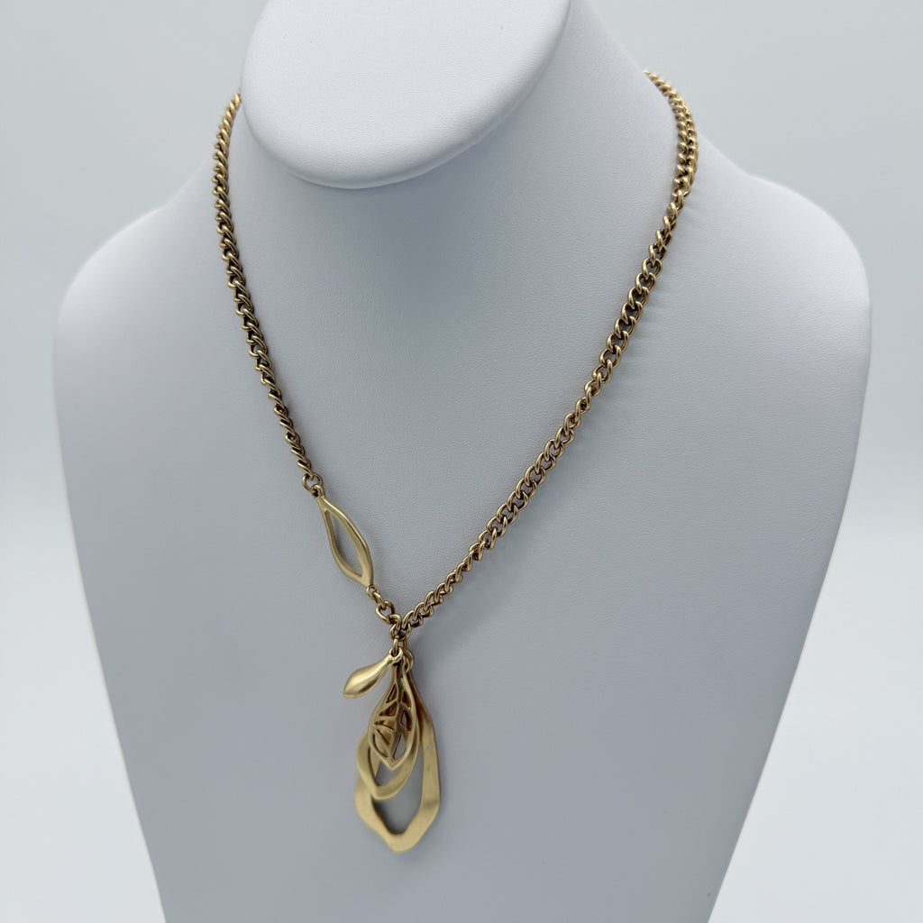 Gold-Tone Curb Chain Necklace with Open Teardrop Pendant