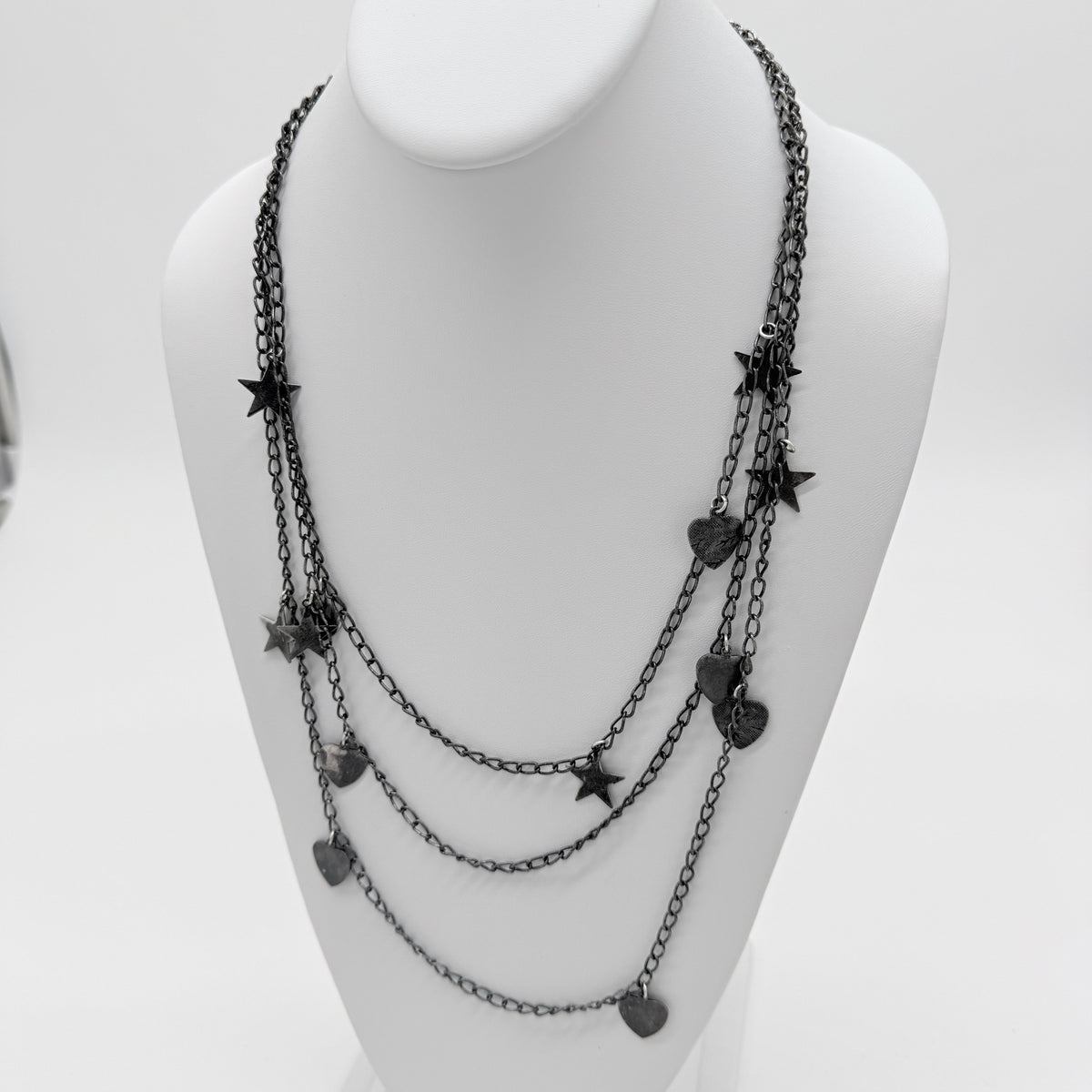 Dark Grey Multi-Strand Necklace with Stars & Hearts