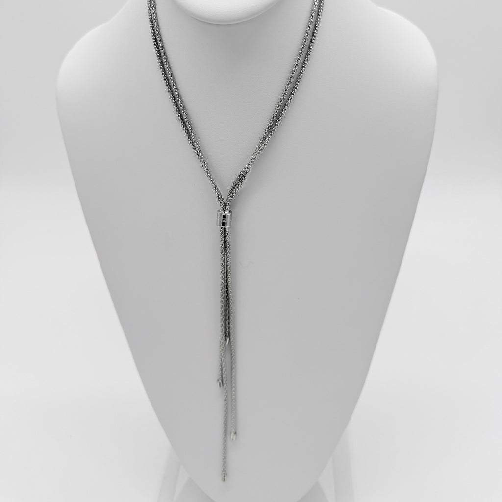 Silver Popcorn Tassel Lariat Necklace