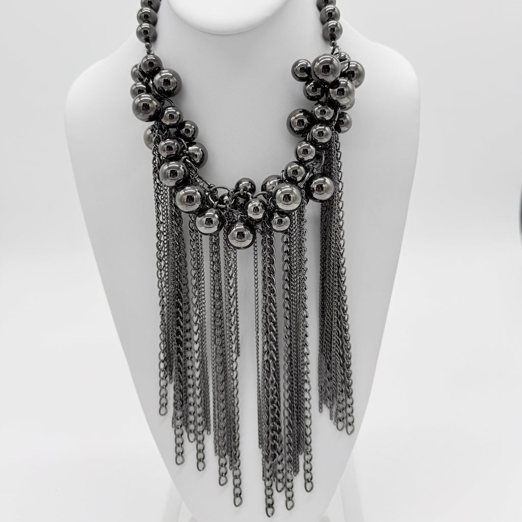 Gunmetal Clustered Bead Collar Necklace