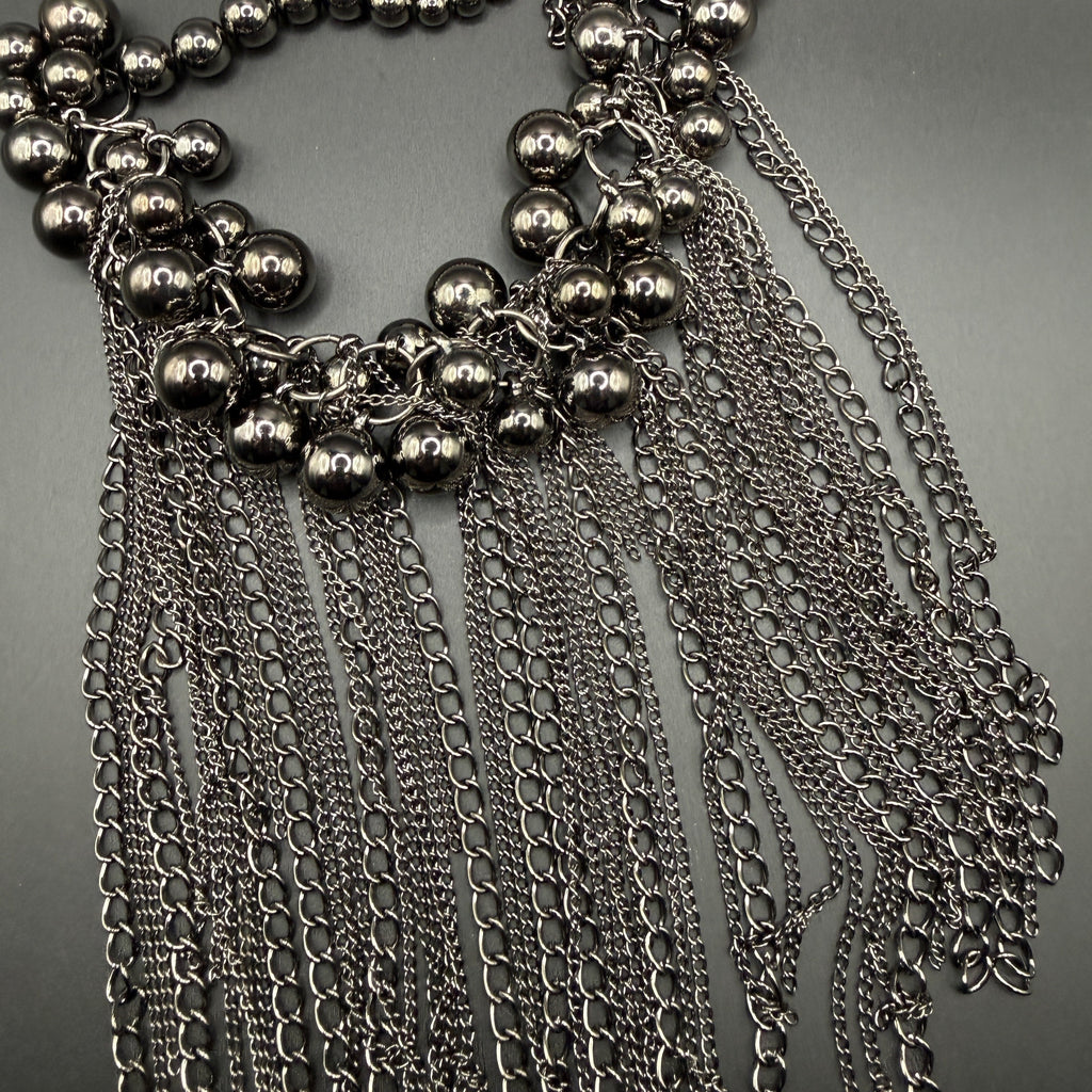 Gunmetal Clustered Bead Collar Necklace