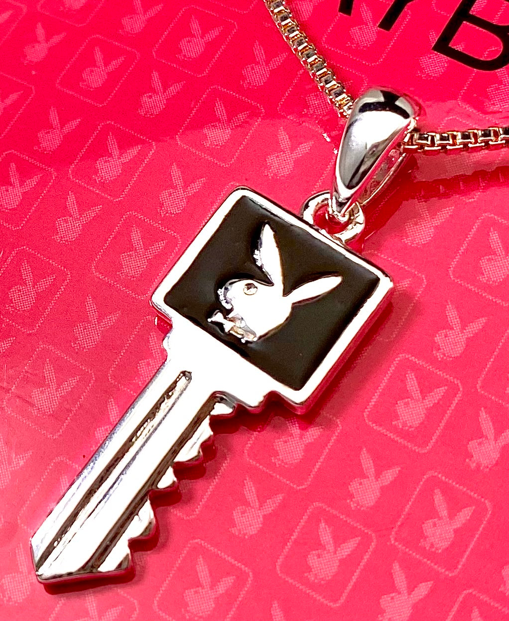 Playboy Key with Enamel on a Snake Chain with extender