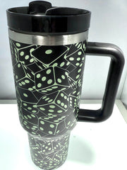40oz Tumbler with lid, Glowing Dice ,Stainless Steel Vacuum Black - Hammerhead LLC.