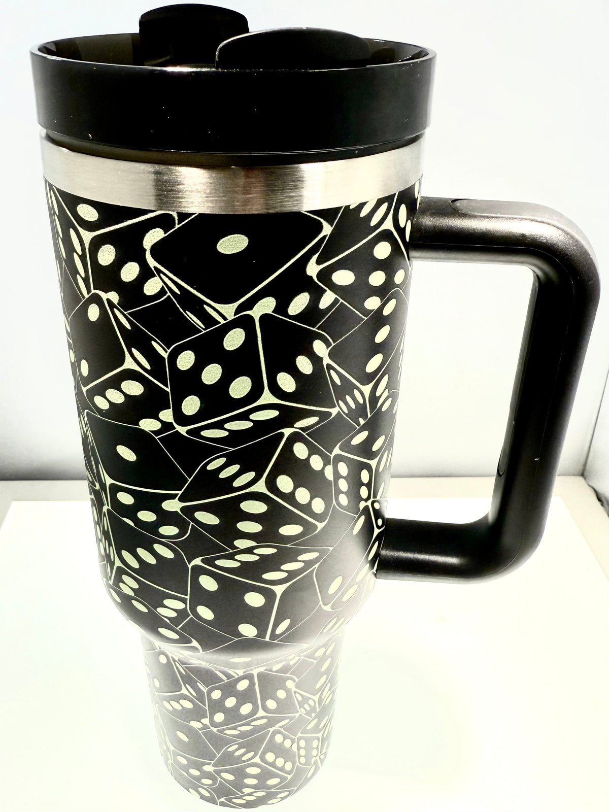 40oz Tumbler with lid, Glowing Dice ,Stainless Steel Vacuum Black - Hammerhead LLC.