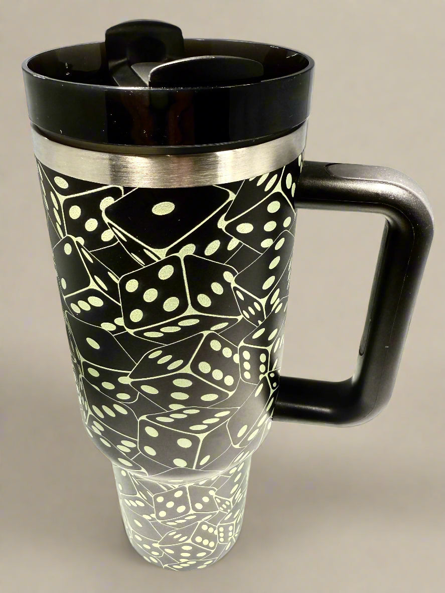 40oz Tumbler with lid, Glowing Dice ,Stainless Steel Vacuum Black - Hammerhead LLC.