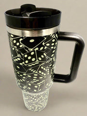 40oz Tumbler with lid, Glowing Dice ,Stainless Steel Vacuum Black - Hammerhead LLC.