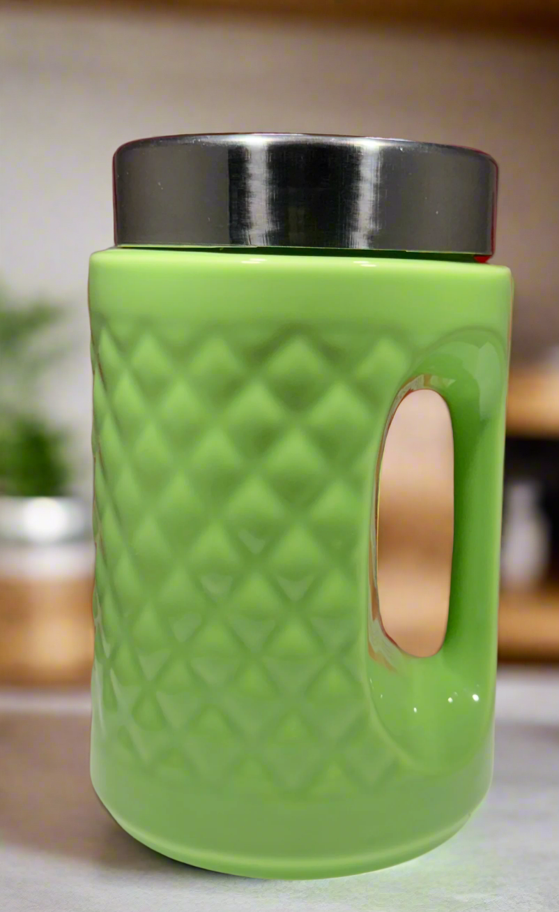 Ceramic Cookie or Sugar jar in Lite Green with Handle