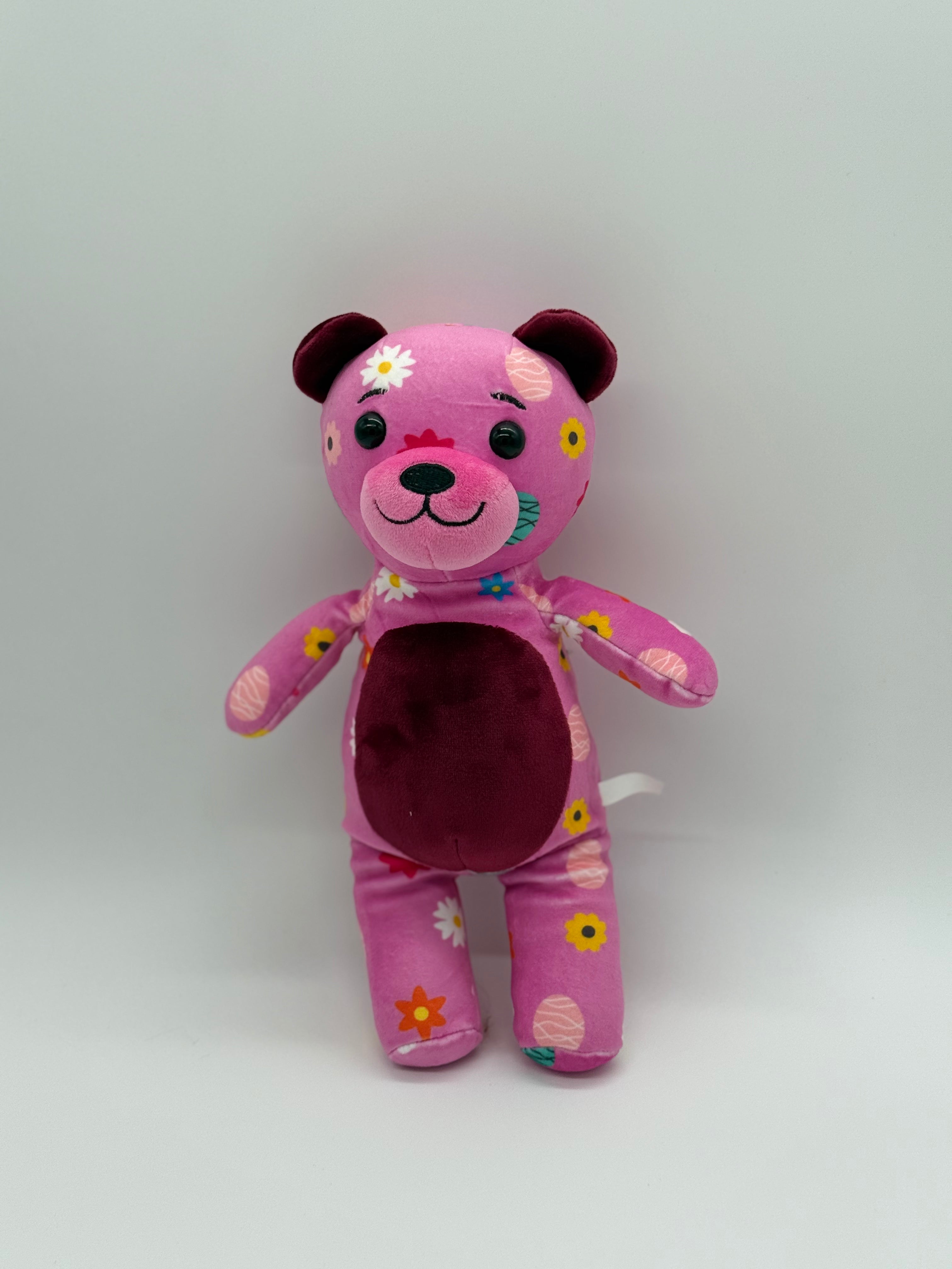 Teddy Bear Stuffed Animal (Random Pattern) - Pink Purple Fuchsia (9" to 10" Cuddly Plush Bear)