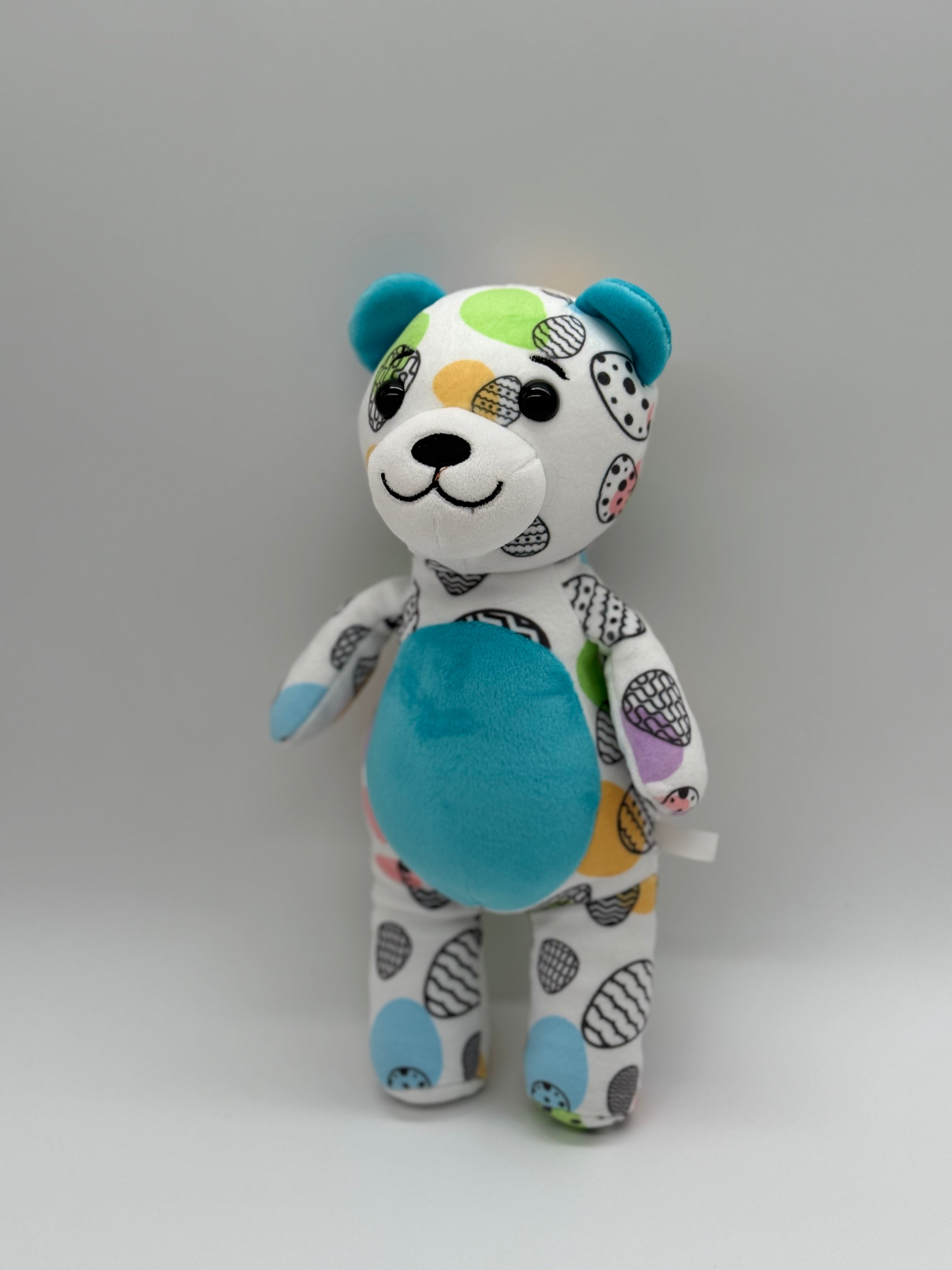 Teddy Bear Stuffed Animal (Random Pattern) - Blue White Yellow (9" to 10" Cuddly Plush Bear)