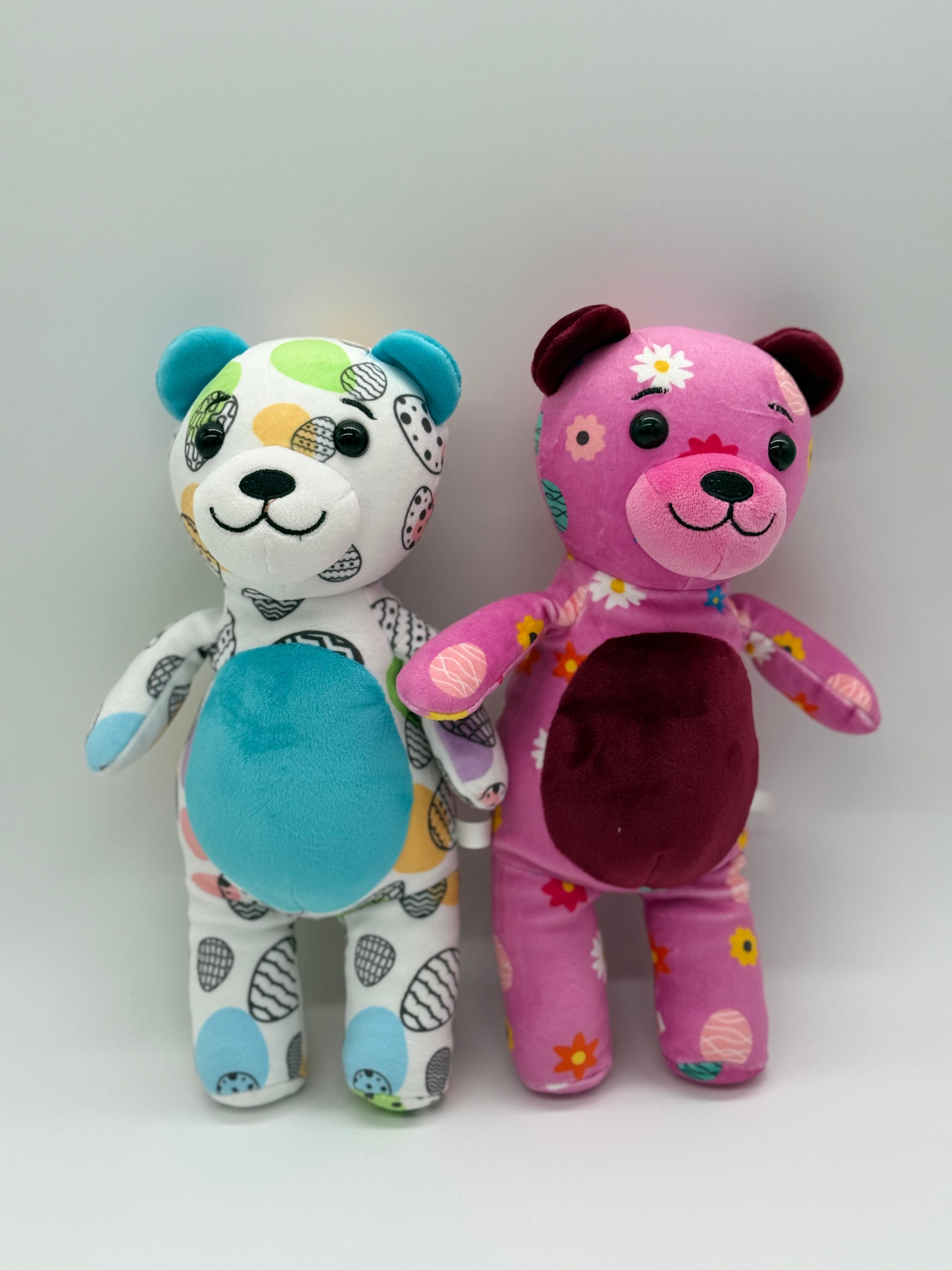 Teddy Bear Stuffed Animal (Random Pattern) - Blue White Yellow (9" to 10" Cuddly Plush Bear)