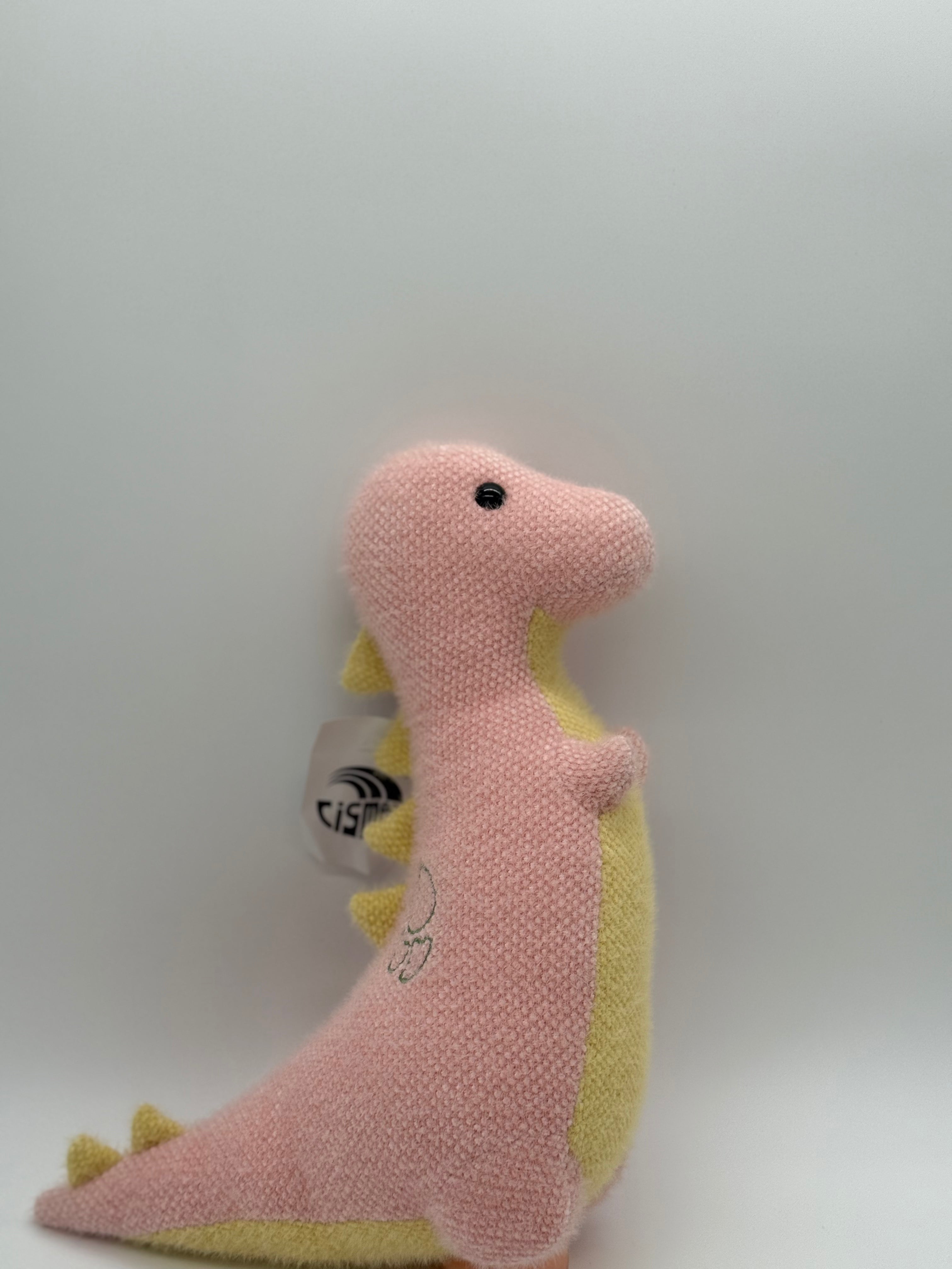 Pink & Yellow Dinosaur Plush Toy – Medium Stuffed Animal, 10–14"