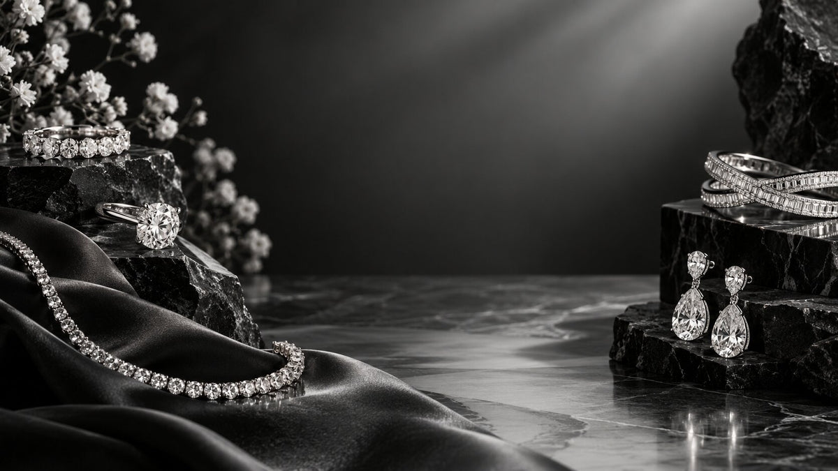 Sparkling jewelry and pink flowers
