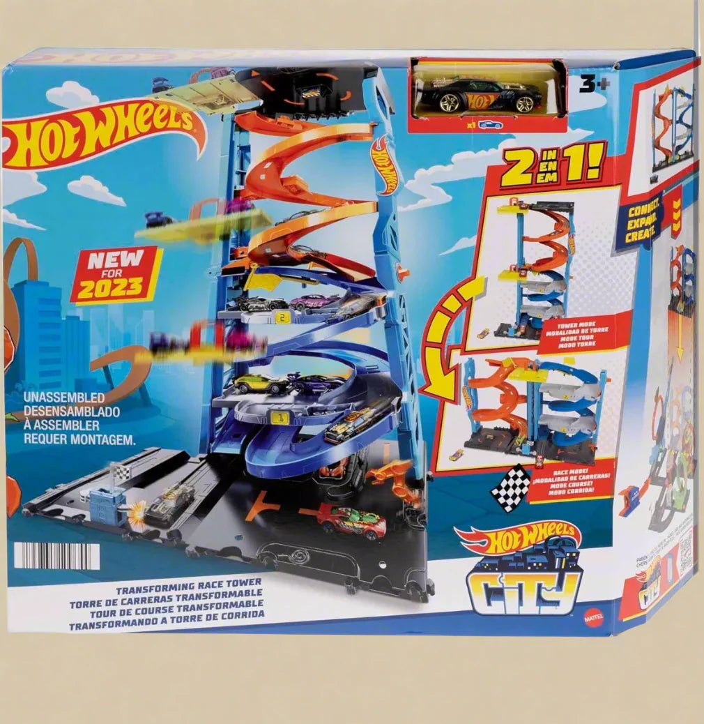 Hot Wheels City Transforming Race Tower 2-in-1 Raceway Track Set with 1 Car