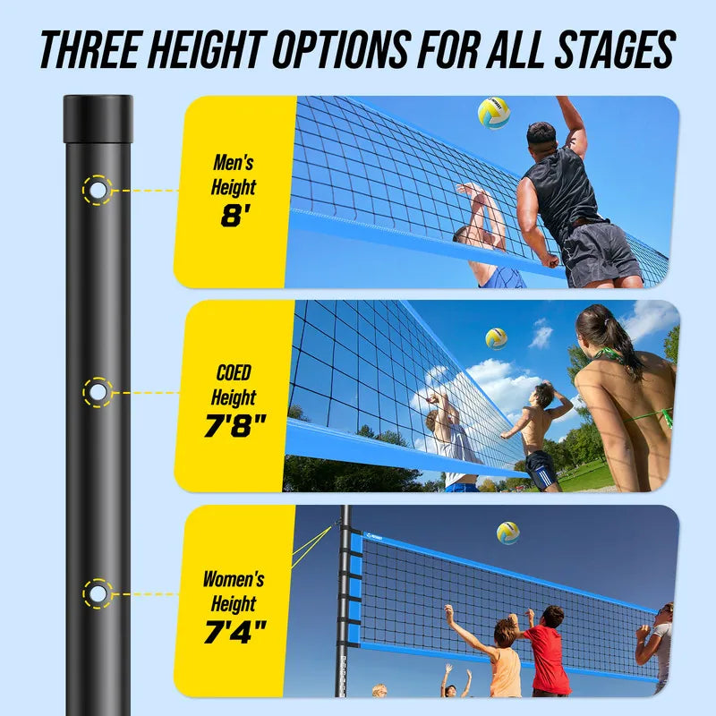 Patiassy Professional Volleyball Net Set with Adjustable Poles & Carry Bag (Blue)