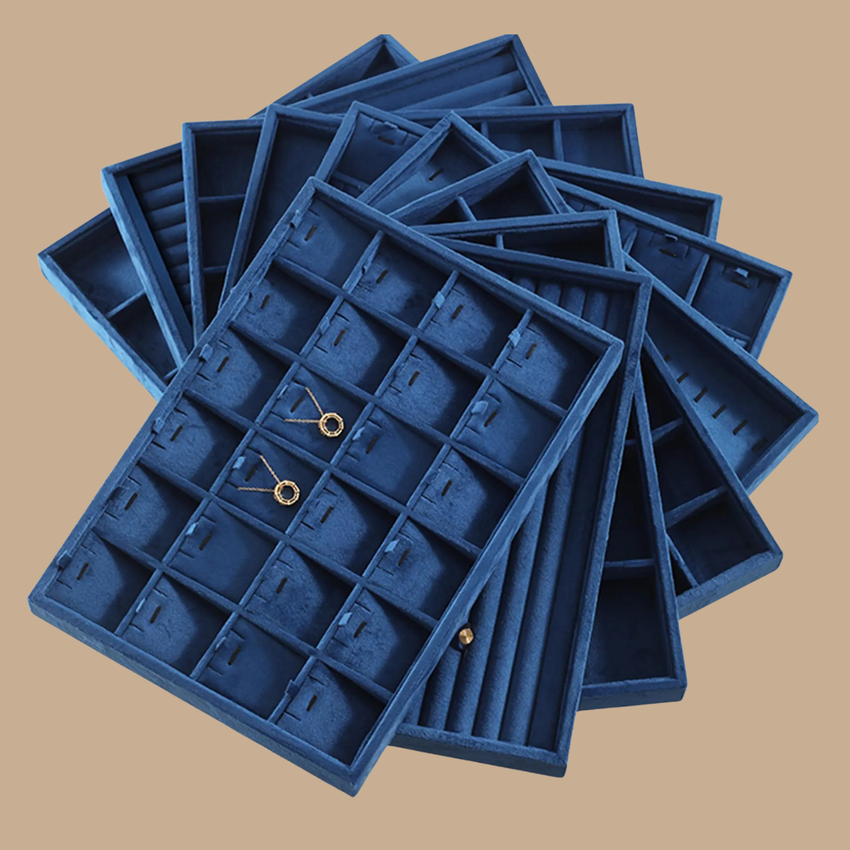 Blue Velvet Jewelry Organizer Trays Set of 2