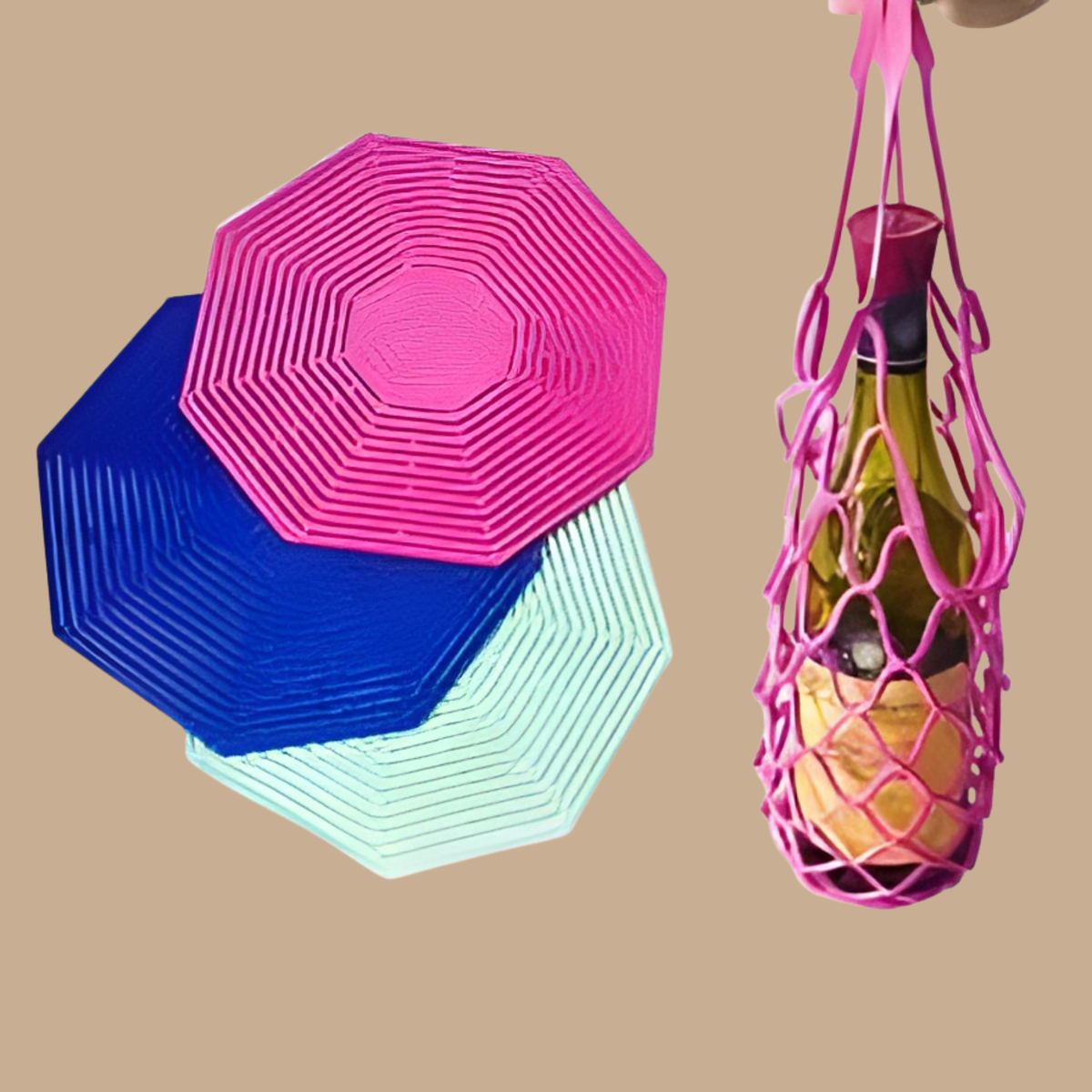 Silicone Pot Holders 2-in-1 Trivet Mat Hand Basket (Pink, Mint, Blue)