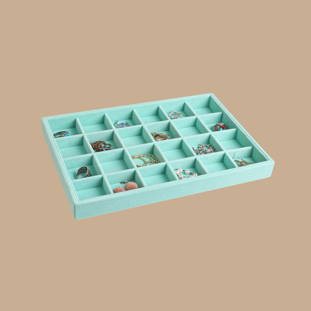 Turquoise Velvet Jewelry Organizer Trays Set of 2