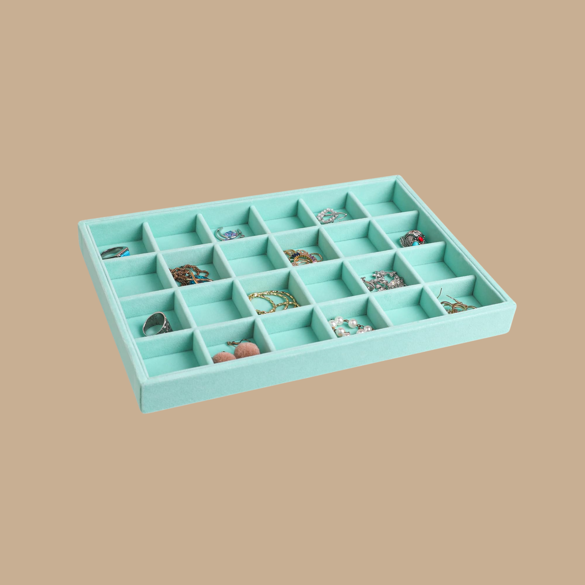 Turquoise Velvet Jewelry Organizer Trays Set of 2