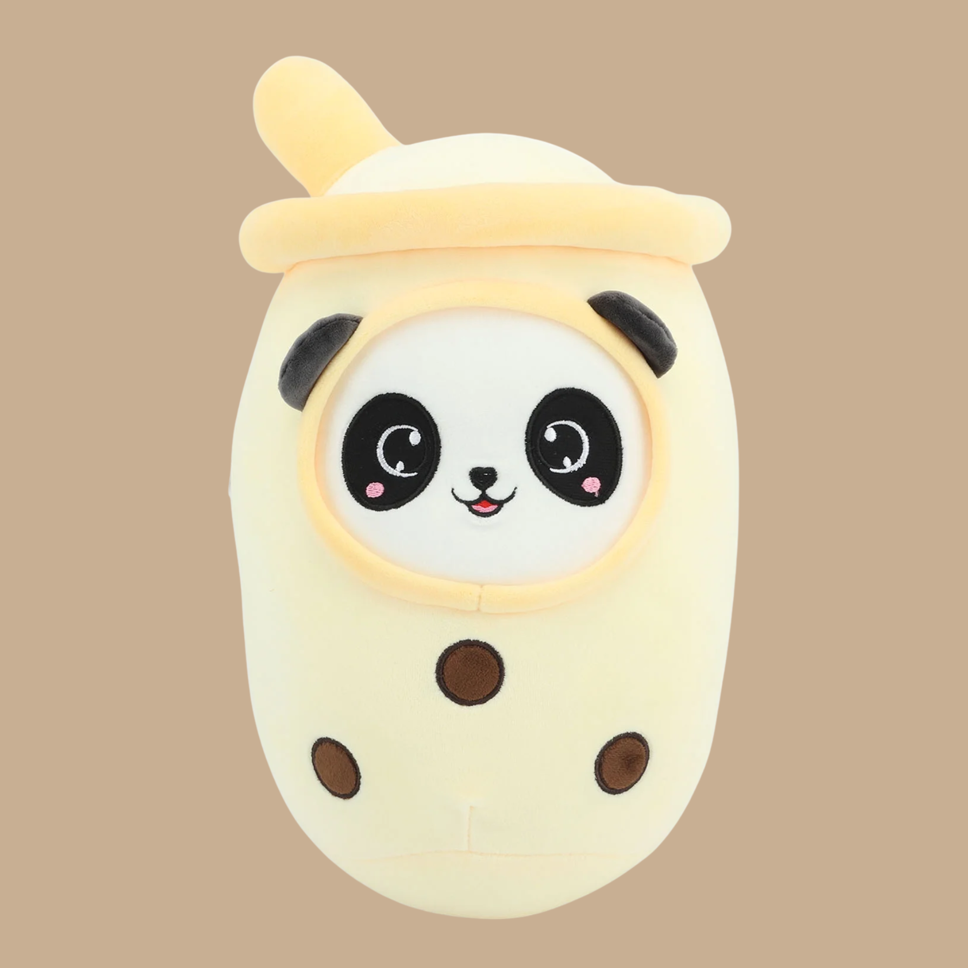 Yellow Panda Milk Tea Plush Pillow – Soft Bubble Tea Hug Toy