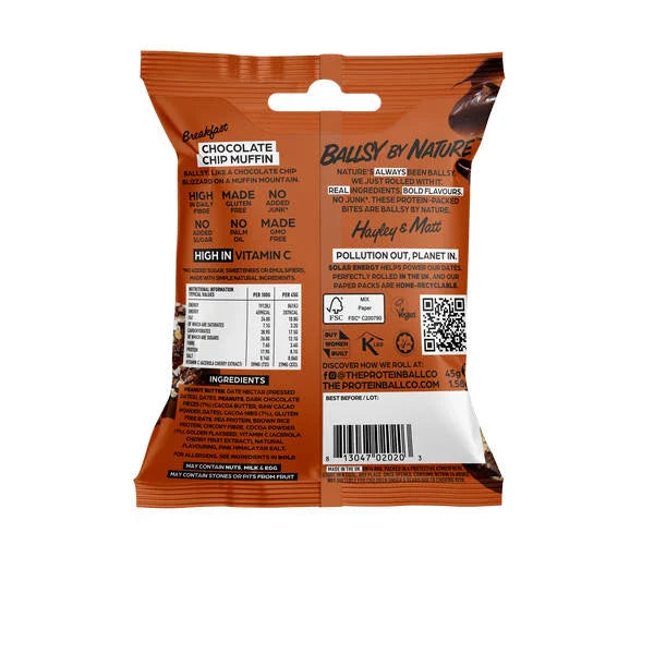 The Protein Ball Co. High Fibre Choc Chip Muffin Protein Balls – Gluten Free Snack