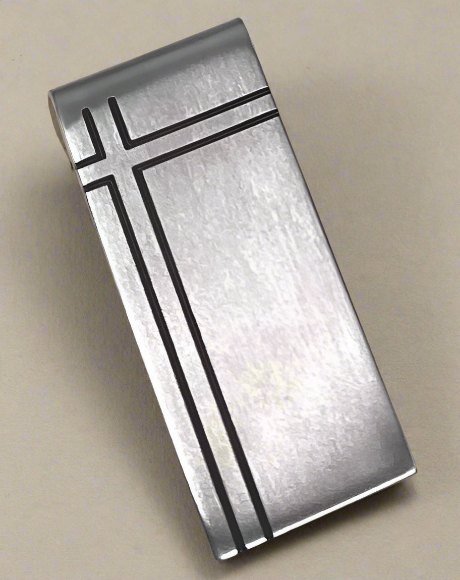  Stainless Steel Money Clip with Modern Cross-Line Engraving