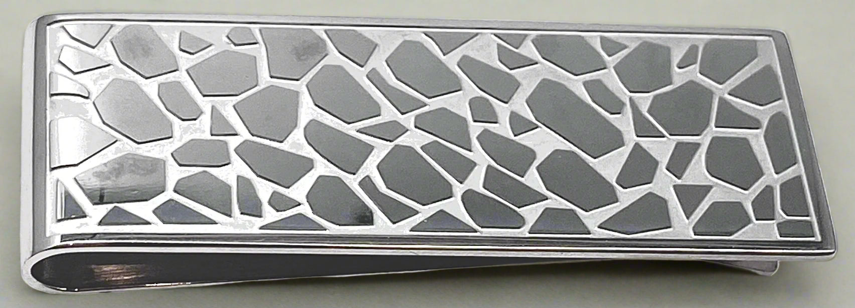 Silver Money Clip with Pebble Pattern Inlay