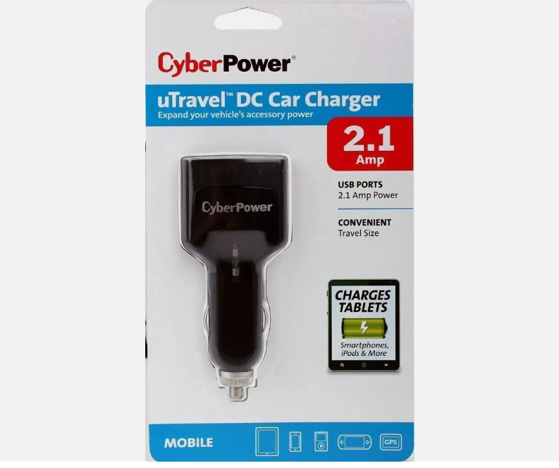 CyberPower TRDC2A2USB Car Lighter Travel Charger (2) 2.1A USB Port DC Power Plug