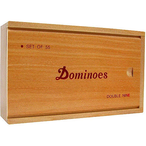 Premium Set of 55 Double Nine Dominoes with Wood Case, Brown