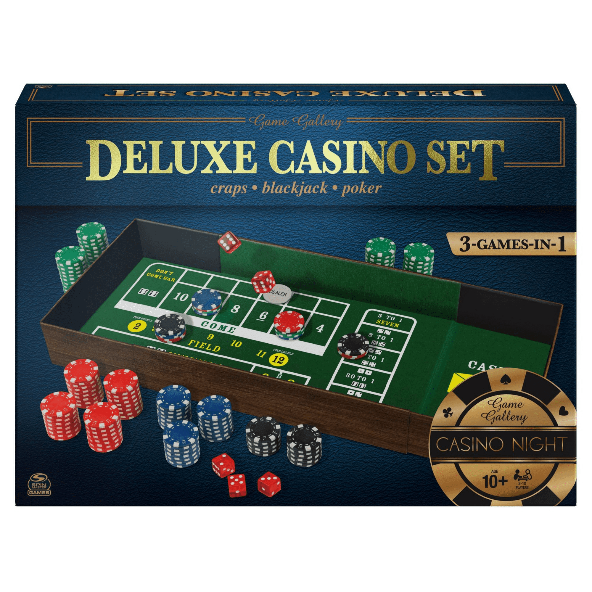 Game Gallery Deluxe Casino Set - Craps, Blackjack, Poker - Plastic