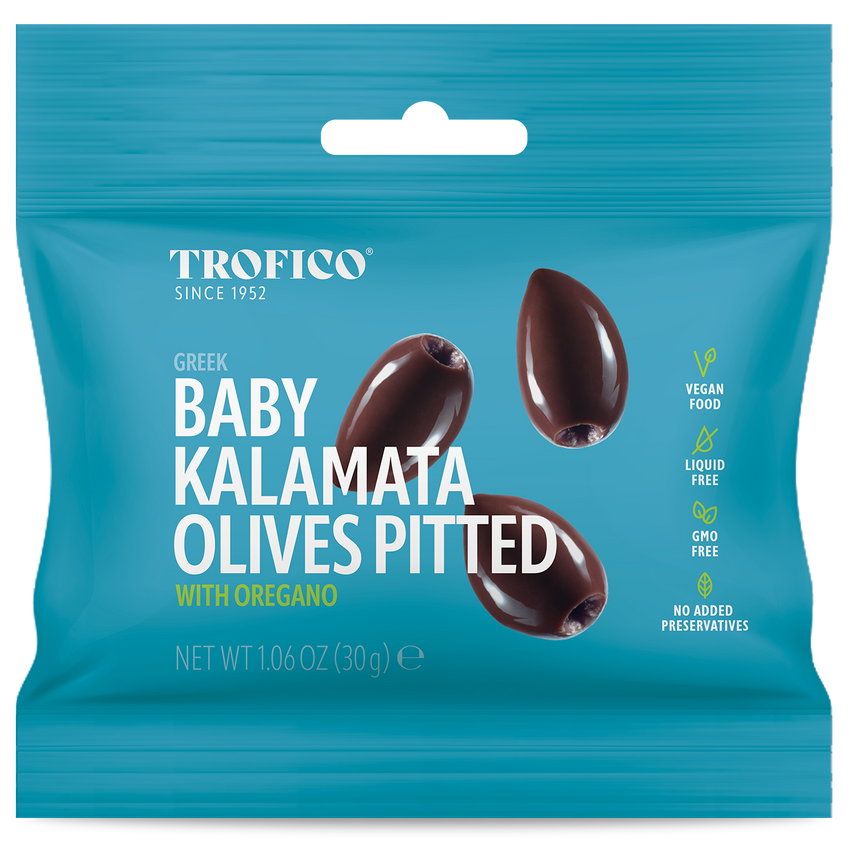 Trofico Greek Baby Kalamata Pitted Olives with Oregano