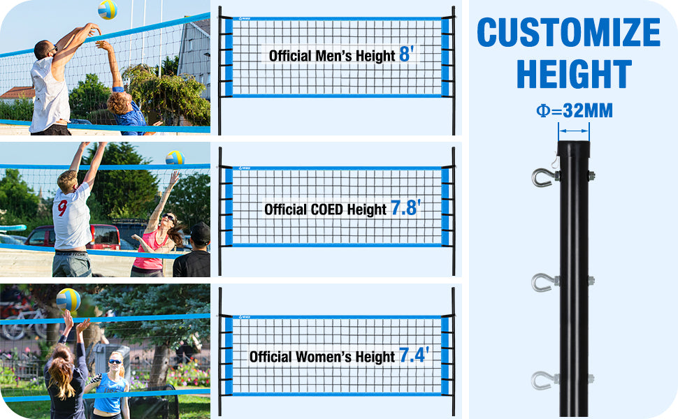 Patiassy Portable Volleyball Net Set with Ball, Pump & Carry Bag (Blue)