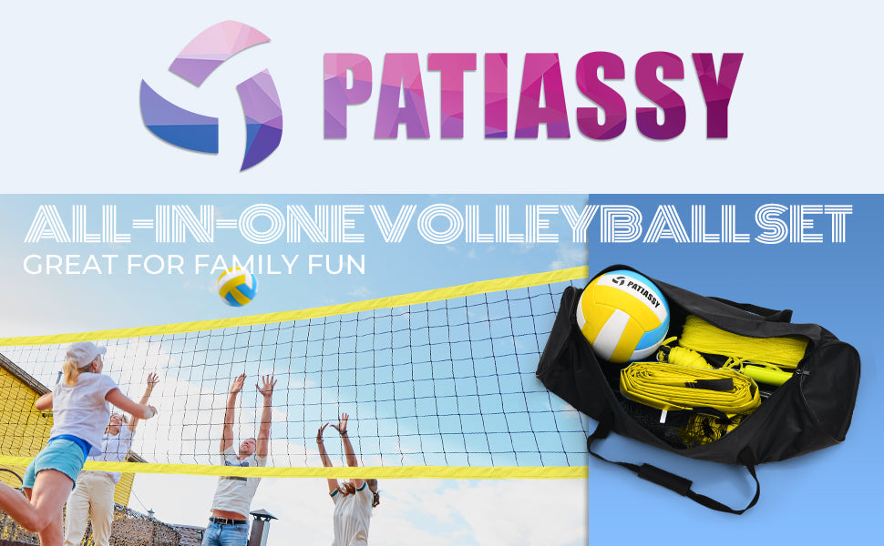 Patiassy Portable Volleyball Net Set with Ball, Pump & Carry Bag (Yellow)