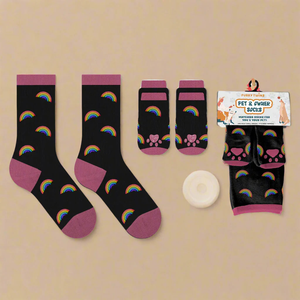 Rainbows Pet & Owner Matching Socks – Colorful Non-Slip Gripper Set