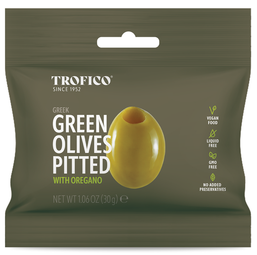 Trofico Greek Green Pitted Olives with Oregano