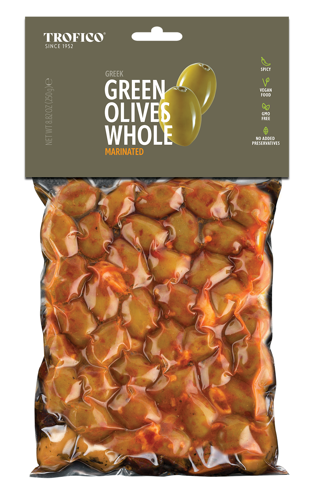 Trofico Greek Green Whole Olives – Vacuum Pack 250g