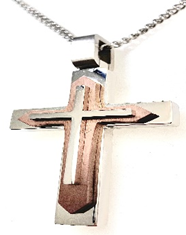 JEWELRY FASHION TWO TONE CROSS with CURB CHAIN 22" CROSS is 2 inch
